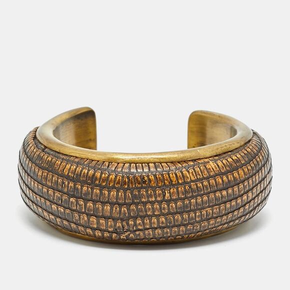 Carolina Herrera Leather Gold Tone Cuff Bracelet